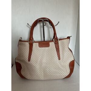 Claudia Firenze - Italian Made Perforated Leather Satchel- Cream & British Tan